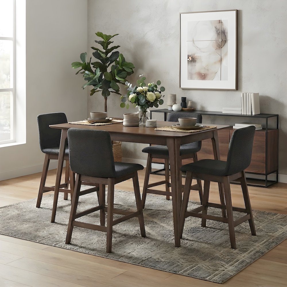 Wood Veneer Counter Height Pub Bar Dining Table, Walnut
