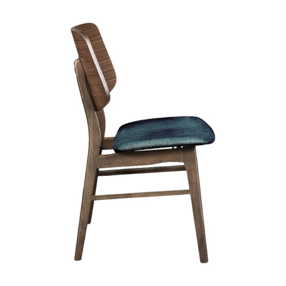 Wood Dining Chair Set of 2 Mid-Century Walnut Teal