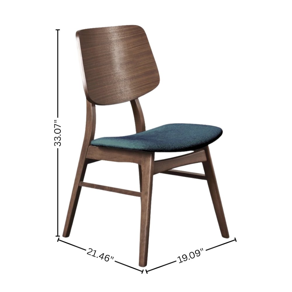 Wood Dining Chair Set of 2 Mid-Century Walnut Teal