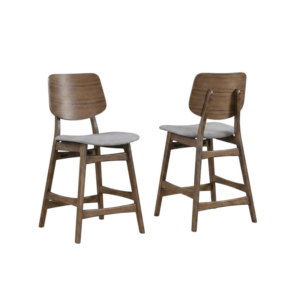 Solid Wood Counter Stools with Upholstered Seat, Dark Gray, Set of 2