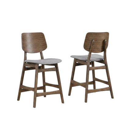Solid Wood Counter Stools with Upholstered Seat, Dark Gray, Set of 2