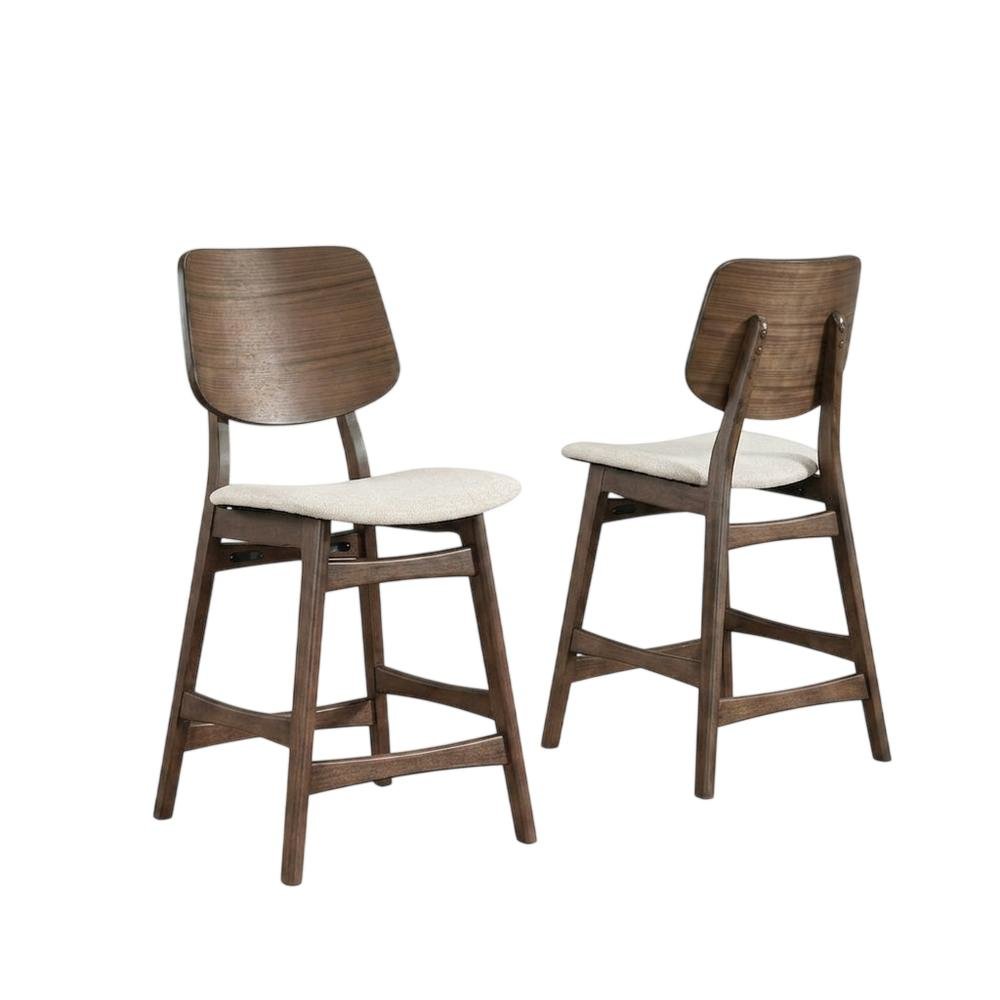 Wood Upholstered Counter Height Bar Stools for Kitchen Island, Walnut, Set of 2