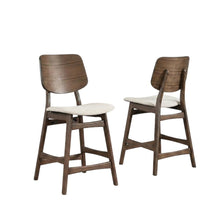 Wood Upholstered Counter Height Bar Stools for Kitchen Island, Walnut, Set of 2