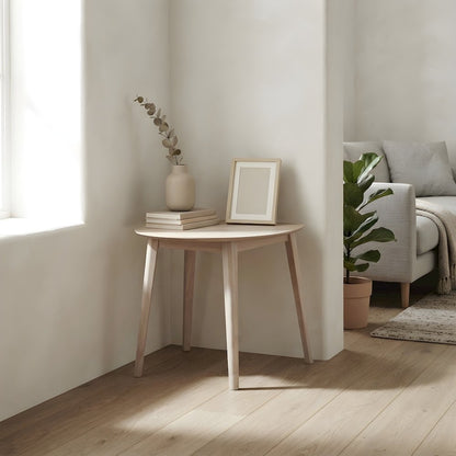 Solid Wood Corner Table with Ash Veneer Top, Small Side Table, White