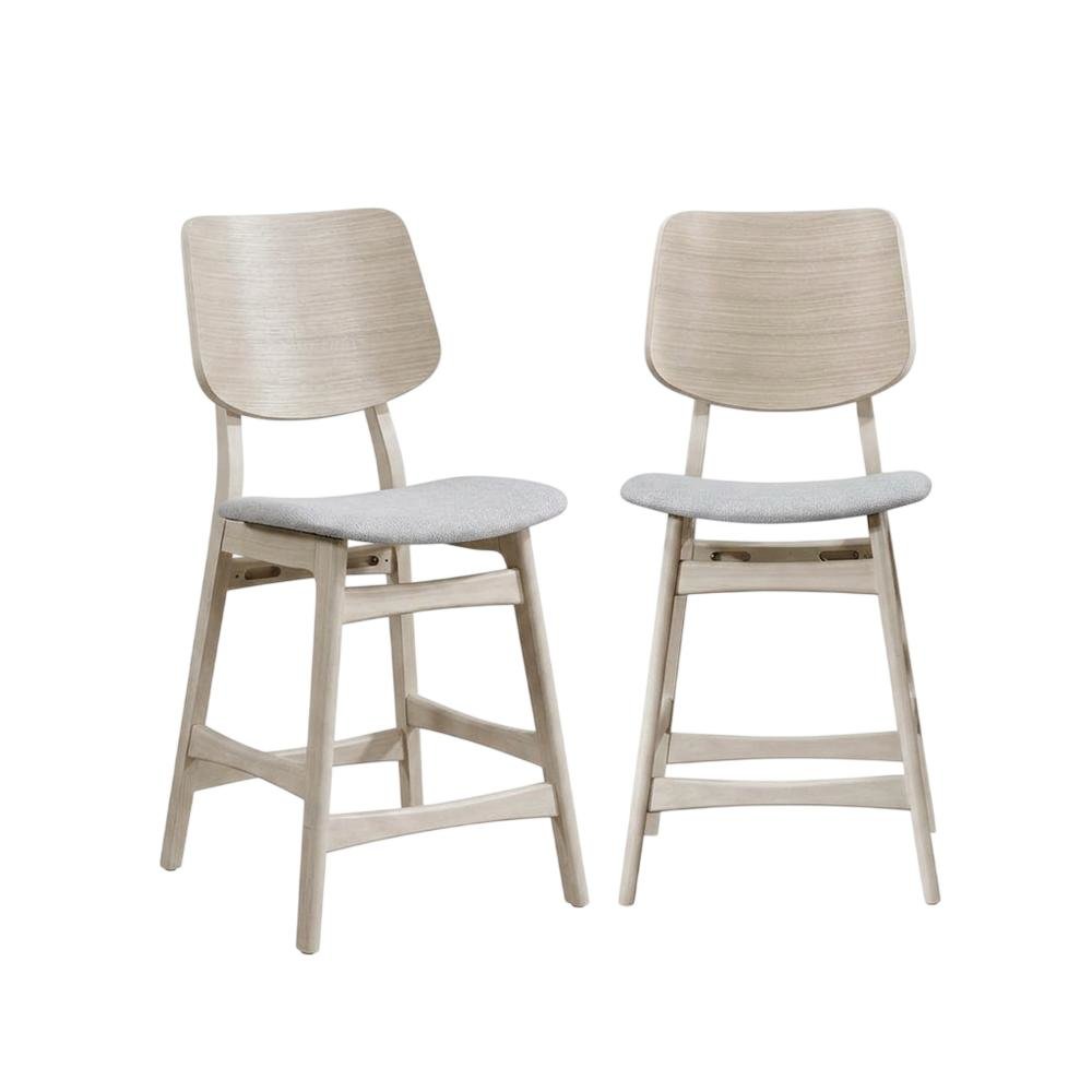 Wood Upholstered Counter Bar Stools for Kitchen Island, White Ash, Set of 2