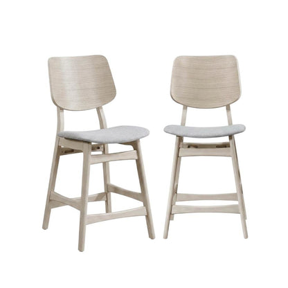 Wood Upholstered Counter Bar Stools for Kitchen Island, White Ash, Set of 2