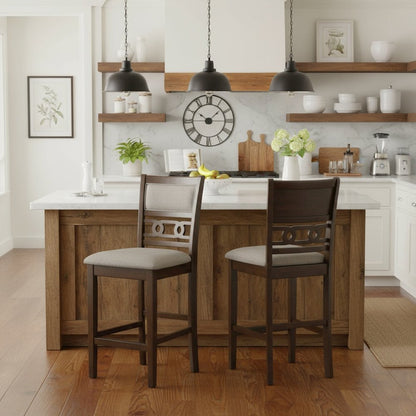 Solid Wood Counter Chairs Set of 2 Cherry Brown