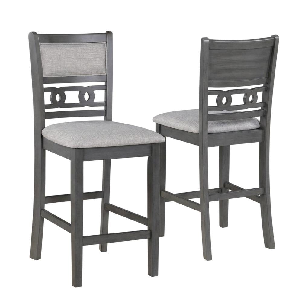 Solid Wood Counter Stools with Backs for Kitchen Island, Gray, Set of 2
