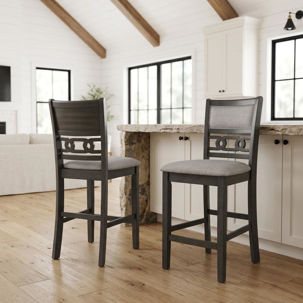 Solid Wood Counter Stools with Backs for Kitchen Island, Gray, Set of 2