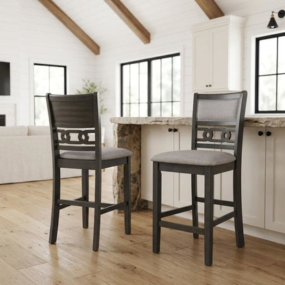 Solid Wood Counter Stools with Backs for Kitchen Island, Gray, Set of 2