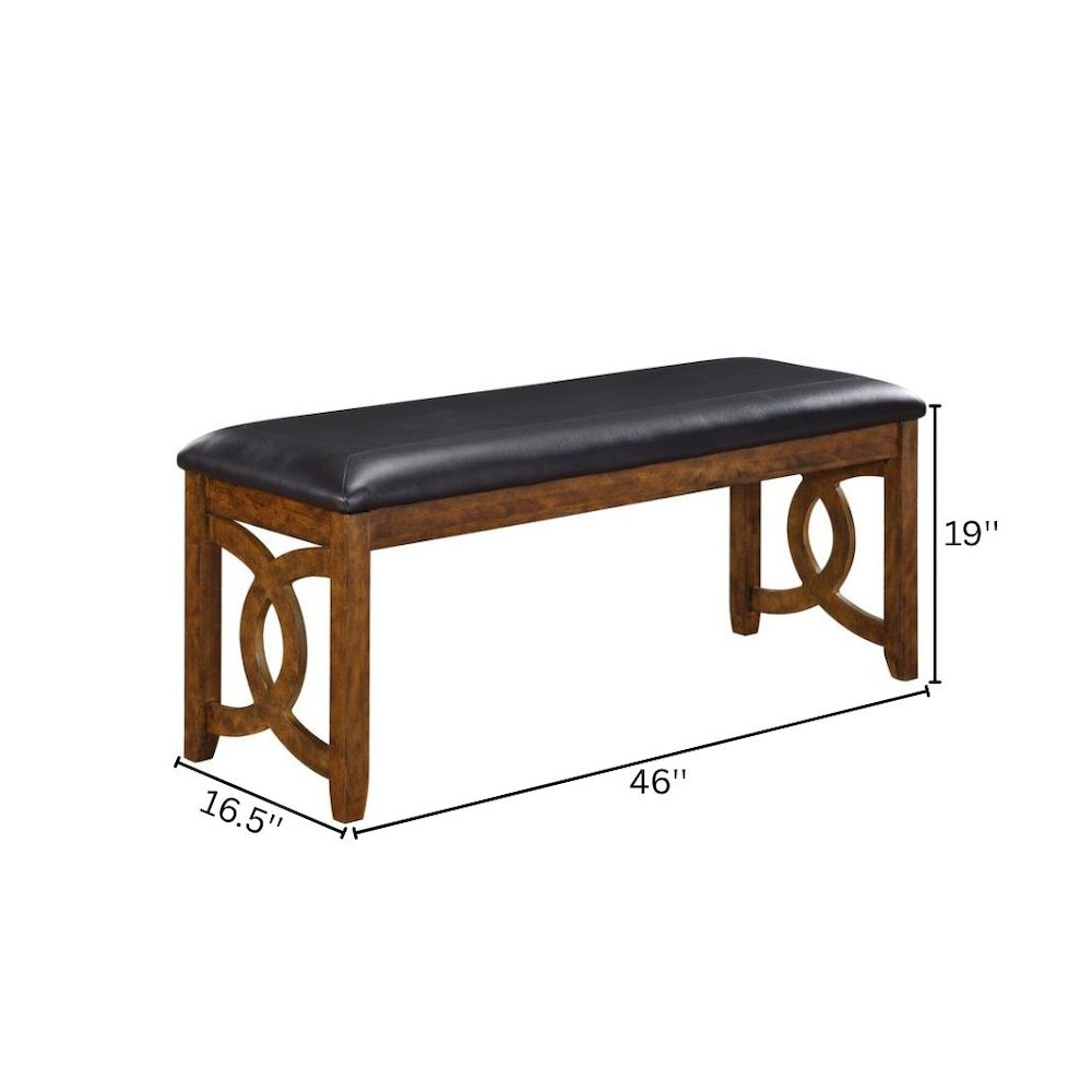 Brown Solid Wood 46 Inch Faux Leather Vintage Bench For Living Room