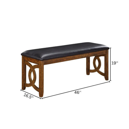 Brown Solid Wood 46 Inch Faux Leather Vintage Bench For Living Room