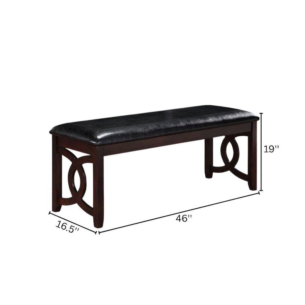 Ebony Black Solid Wood 46 Inch Faux Leather Vintage Bench For Living Room