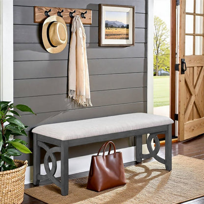 Gray Upholstered End of Bed Bench – Solid Wood Bedroom or Dining Bench