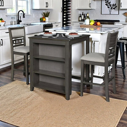 Gray Small Dining Table for 2 – Compact Solid Wood Table and Chairs Set