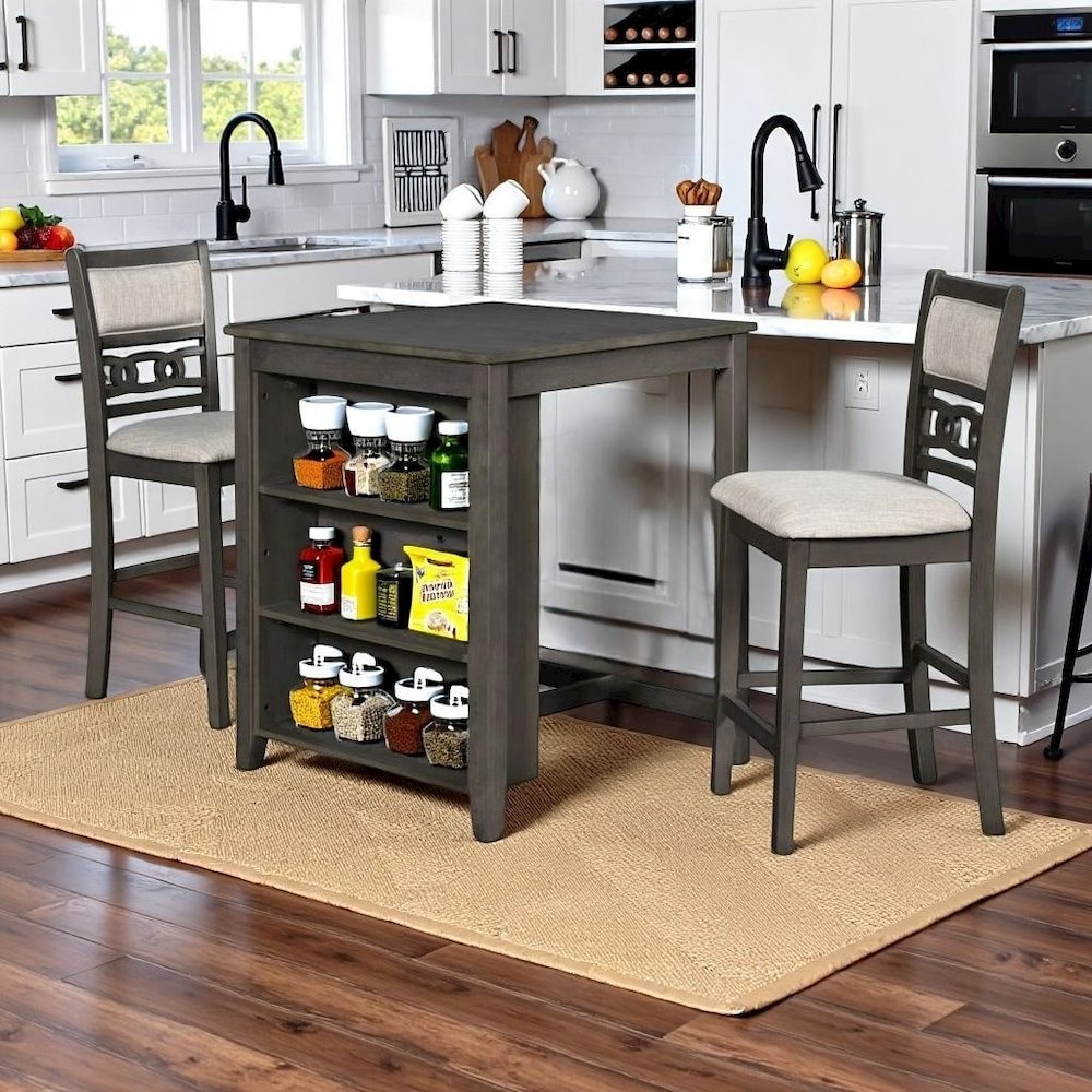 Gray Small Dining Table for 2 – Compact Solid Wood Table and Chairs Set