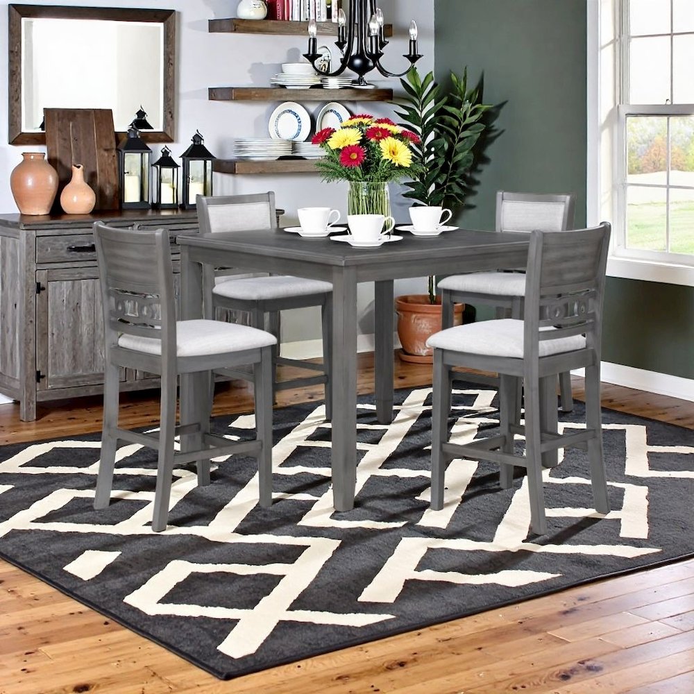 Gray Wood 5-Piece Counter Height Dining Table Set with Chairs for 4