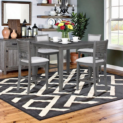 Gray Wood 5-Piece Counter Height Dining Table Set with Chairs for 4