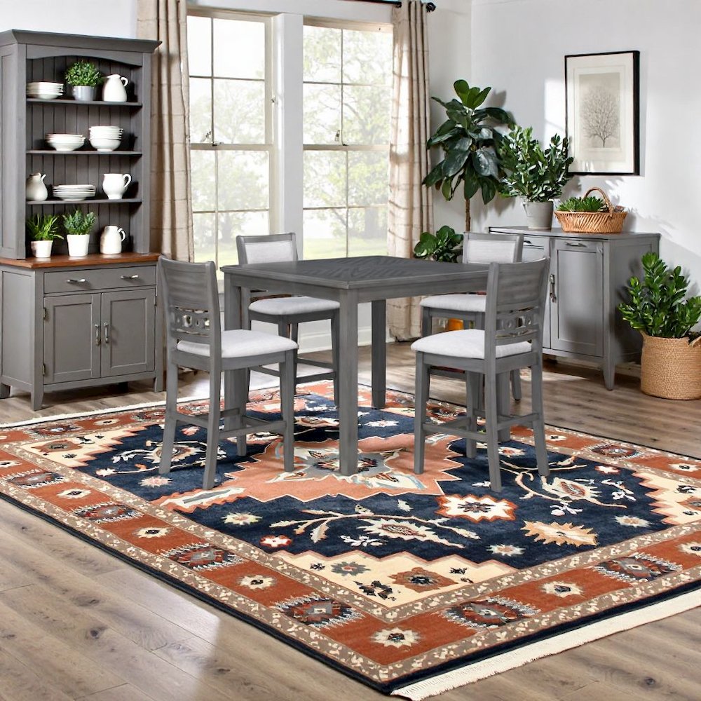 Gray Wood 5-Piece Counter Height Dining Table Set with Chairs for 4