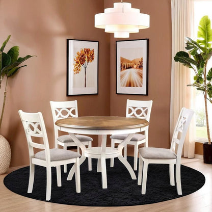 5-Piece Solid Wood Dining Set in Beige and Brown for Stylish Dining Spaces