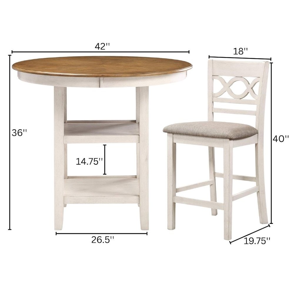 Brown Round Kitchen Table and Chairs for 4, Farmhouse 5 Piece Dining Set