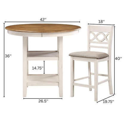 Brown Round Kitchen Table and Chairs for 4, Farmhouse 5 Piece Dining Set