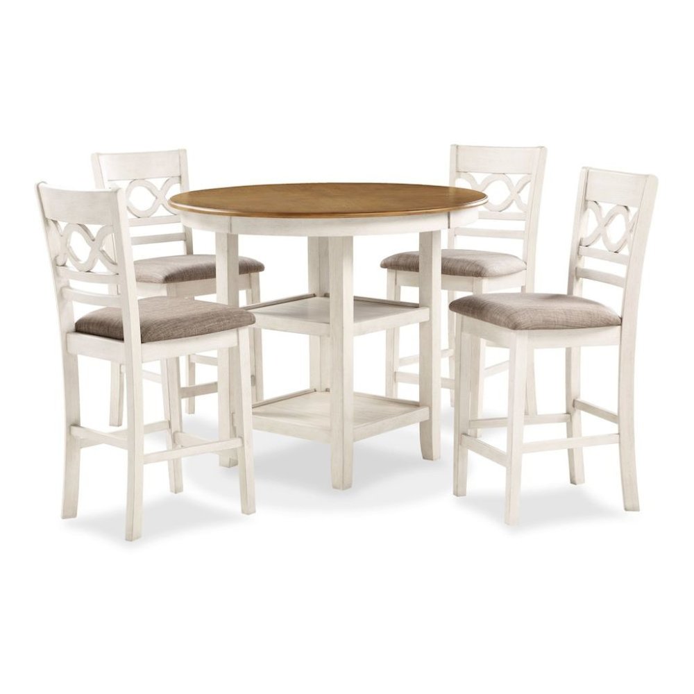 Brown Round Kitchen Table and Chairs for 4, Farmhouse 5 Piece Dining Set