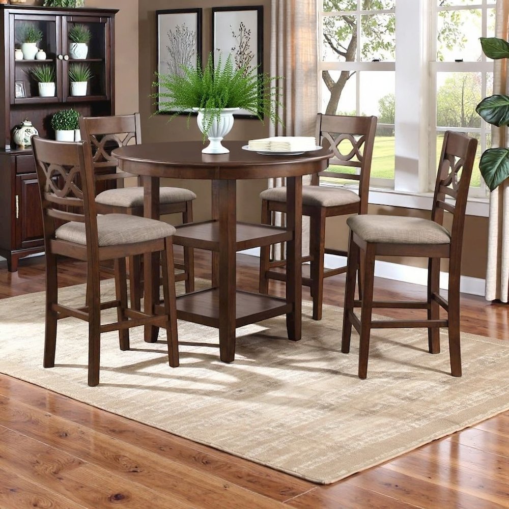 Brown Solid Wood Dining Table Set for 4 – Round Kitchen Table Design