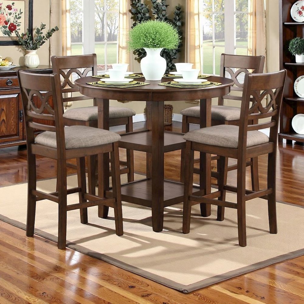 Brown Solid Wood Dining Table Set for 4 – Round Kitchen Table Design