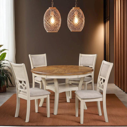 5-Piece Solid Wood Dining Set in Brown and White for Modern Dining Rooms