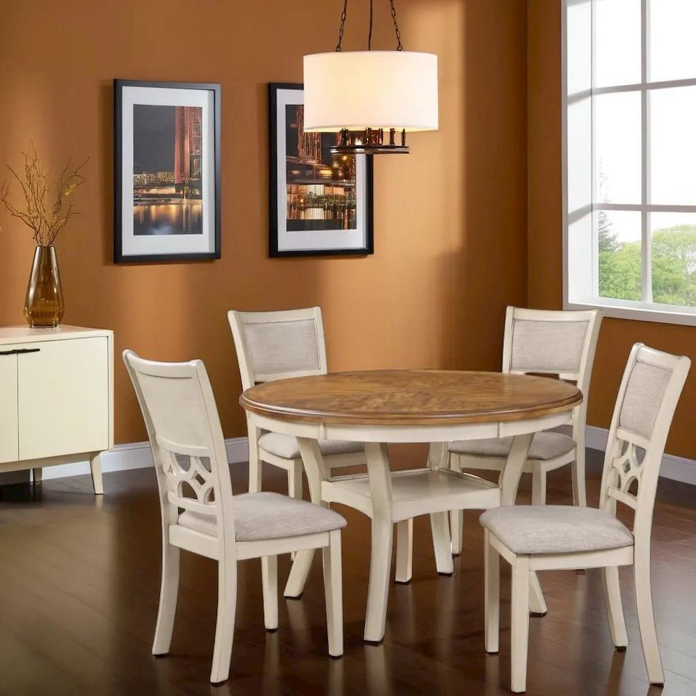 5-Piece Solid Wood Dining Set in Brown and White for Modern Dining Rooms