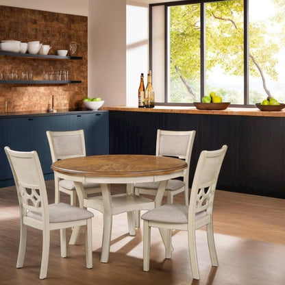 5-Piece Solid Wood Dining Set in Brown and White for Modern Dining Rooms