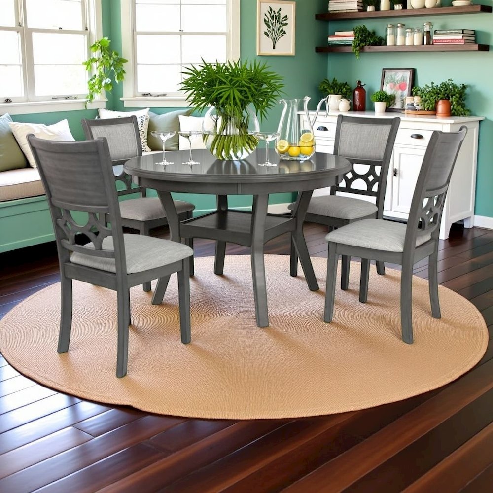 Gray Round Dining Table Set for 4 – Kitchen Table and Chairs Set