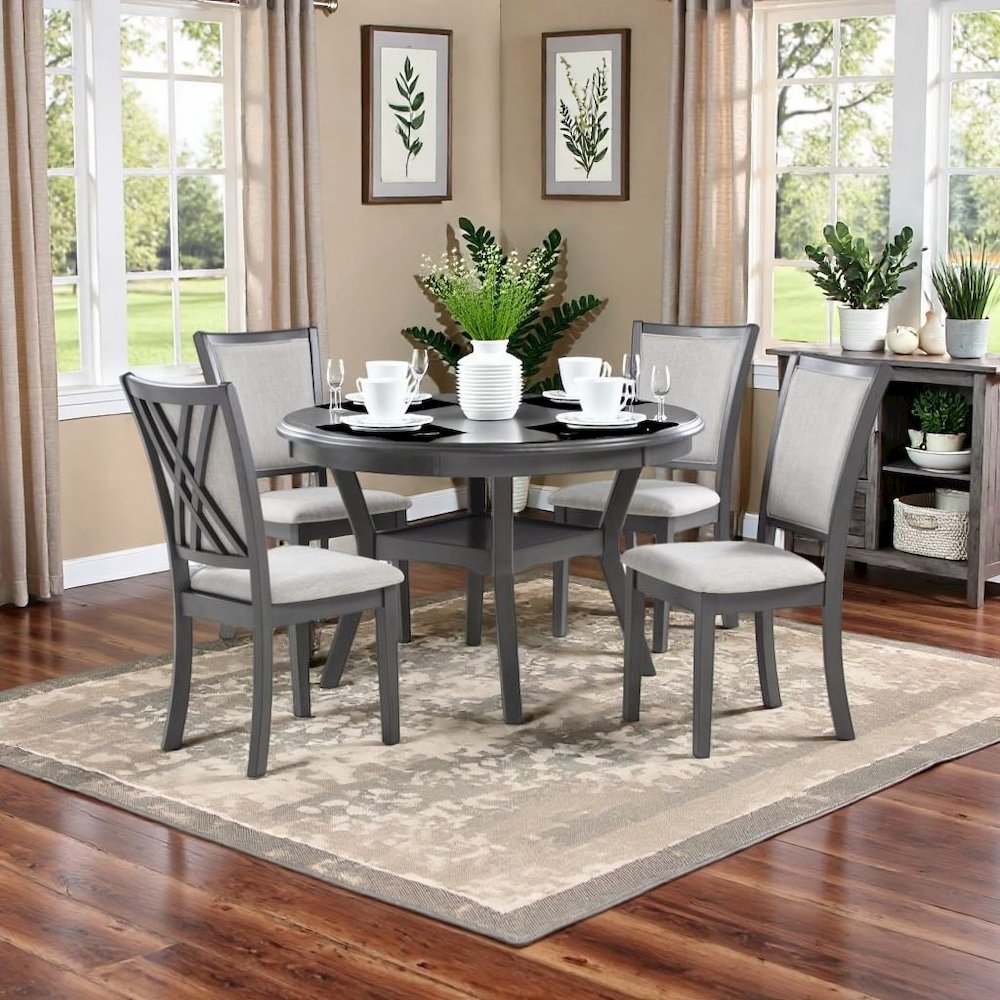 Gray Wood Round Dining Table Set for 4 – Kitchen and Dining Room Use