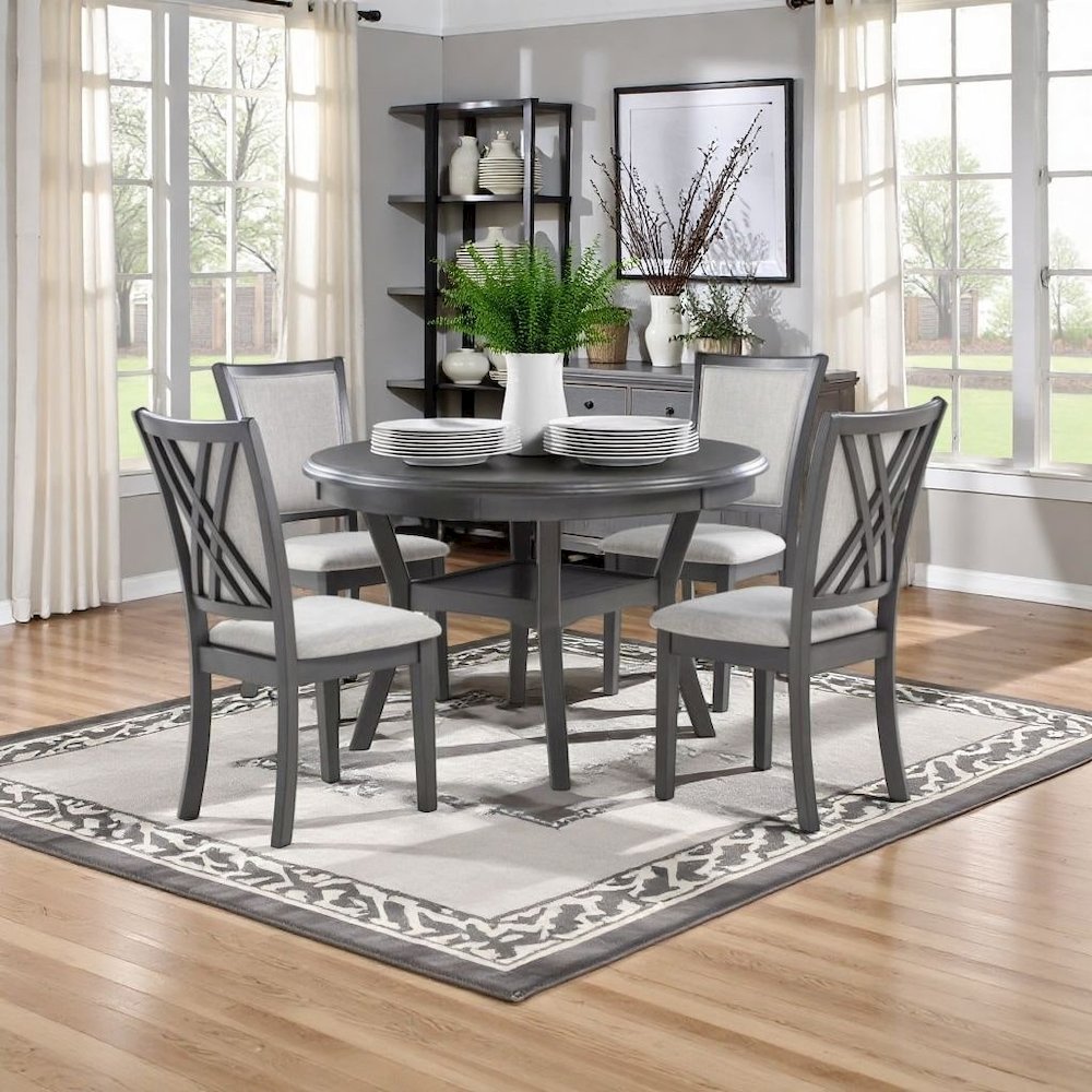 Gray Wood Round Dining Table Set for 4 – Kitchen and Dining Room Use