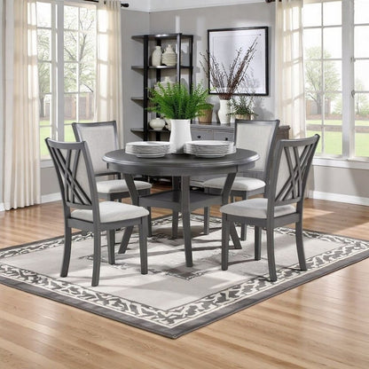 Gray Wood Round Dining Table Set for 4 – Kitchen and Dining Room Use
