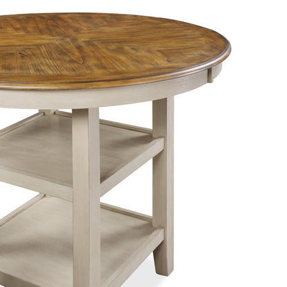Solid Wood Round Dining Table Set for 4 – Classic Brown Kitchen Table