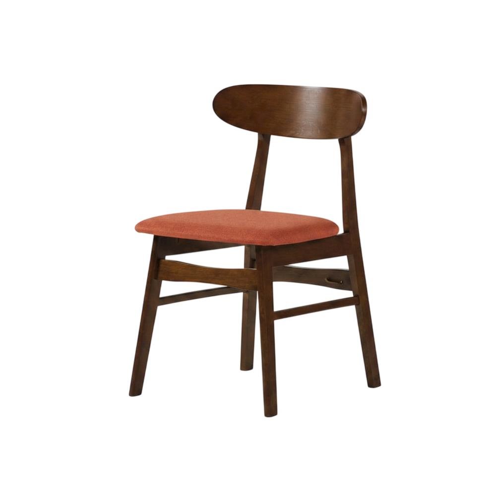 Mid-Century Modern Wood Dining Chair with Cushioned Seat, Orange, Set of 2