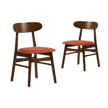 Mid-Century Modern Wood Dining Chair with Cushioned Seat, Orange, Set of 2