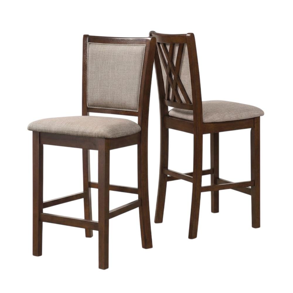 Polyester-Upholstered Counter Stool with Solid Rubberwood Legs and Back