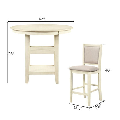Farmhouse 5 Piece Dining Table Set, Round Kitchen Table,Chairs for 4 in Beige