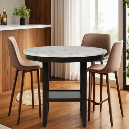 Round Wood Counter Table in Espresso Brown, Ideal for Dining Spaces