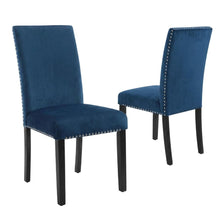 Velvet Upholstered Dining Chair with Wood Legs for Dining Room, Blue, Set of 2