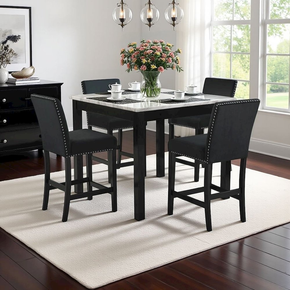 Black Round Dining Table Set for 4 – 5-Piece Kitchen Table and Chairs