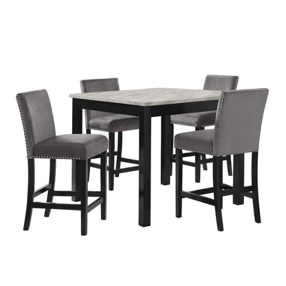 5-Piece Faux Marble Counter Set 4 Person Gray