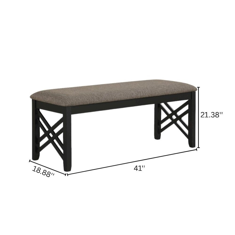 Black Solid Wood Upholstered Bench For Dining Room With Rustic Finish