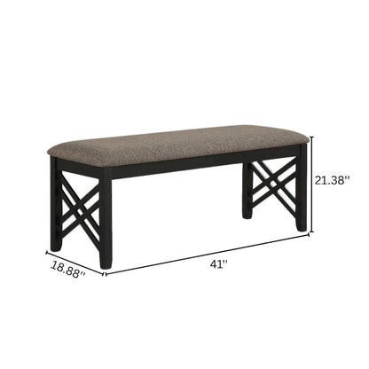 Black Solid Wood Upholstered Bench For Dining Room With Rustic Finish
