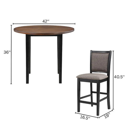 Black Round Dining Table with 4 Chairs, Solid Wood Dinner Table Set