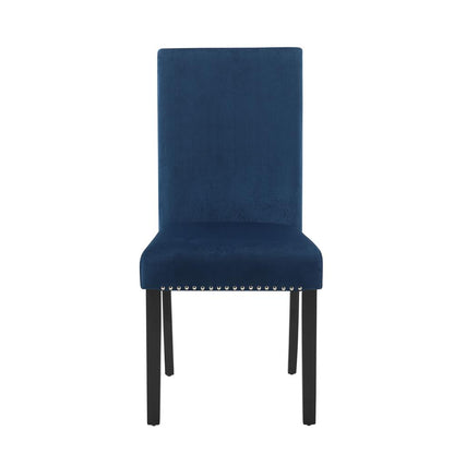 Furniture 37.75" Velvet & Wood Dining Chair in Blue (Set of 2)