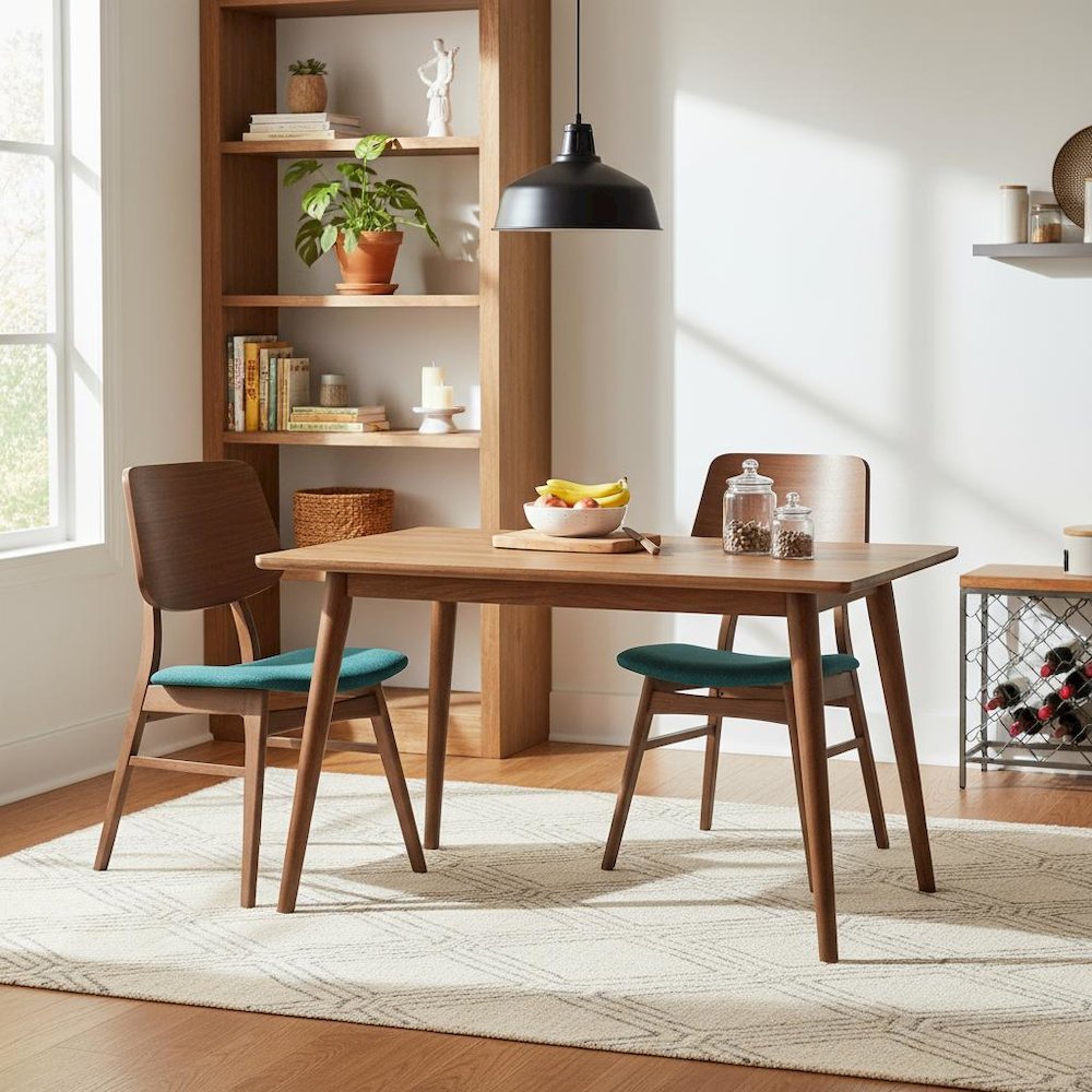 Wood Dining Chair Set of 2 Mid-Century Walnut Teal